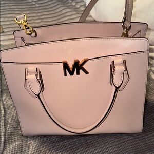 Michael Kors Pink Pebbled Leather Satchel with Gold Logo